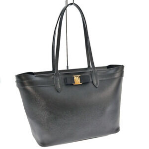 Salvatore Ferragamo Vara Ribbon Tote Bag Shoulder Leather Black
